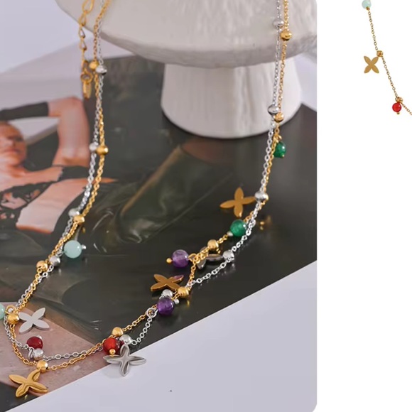 NWOT Y2K Stainless Steel Chain Colorful Necklace in Gold - Picture 8 of 9